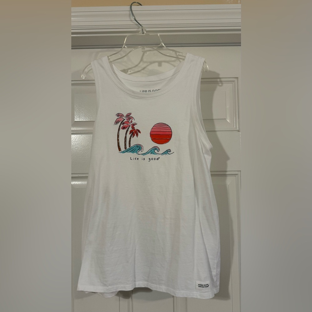 Life Is Good White Tank Top with Inspirational Quote